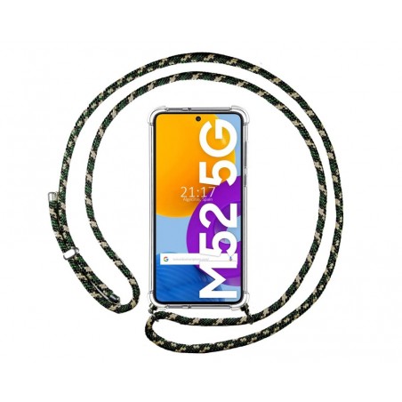 Funda Colgante Transparente para Samsung Galaxy M52 5G con Cordon Verde /Dorado