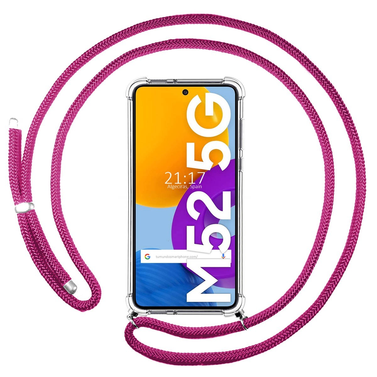 Funda Colgante Transparente para Samsung Galaxy M52 5G con Cordon Rosa Fucsia