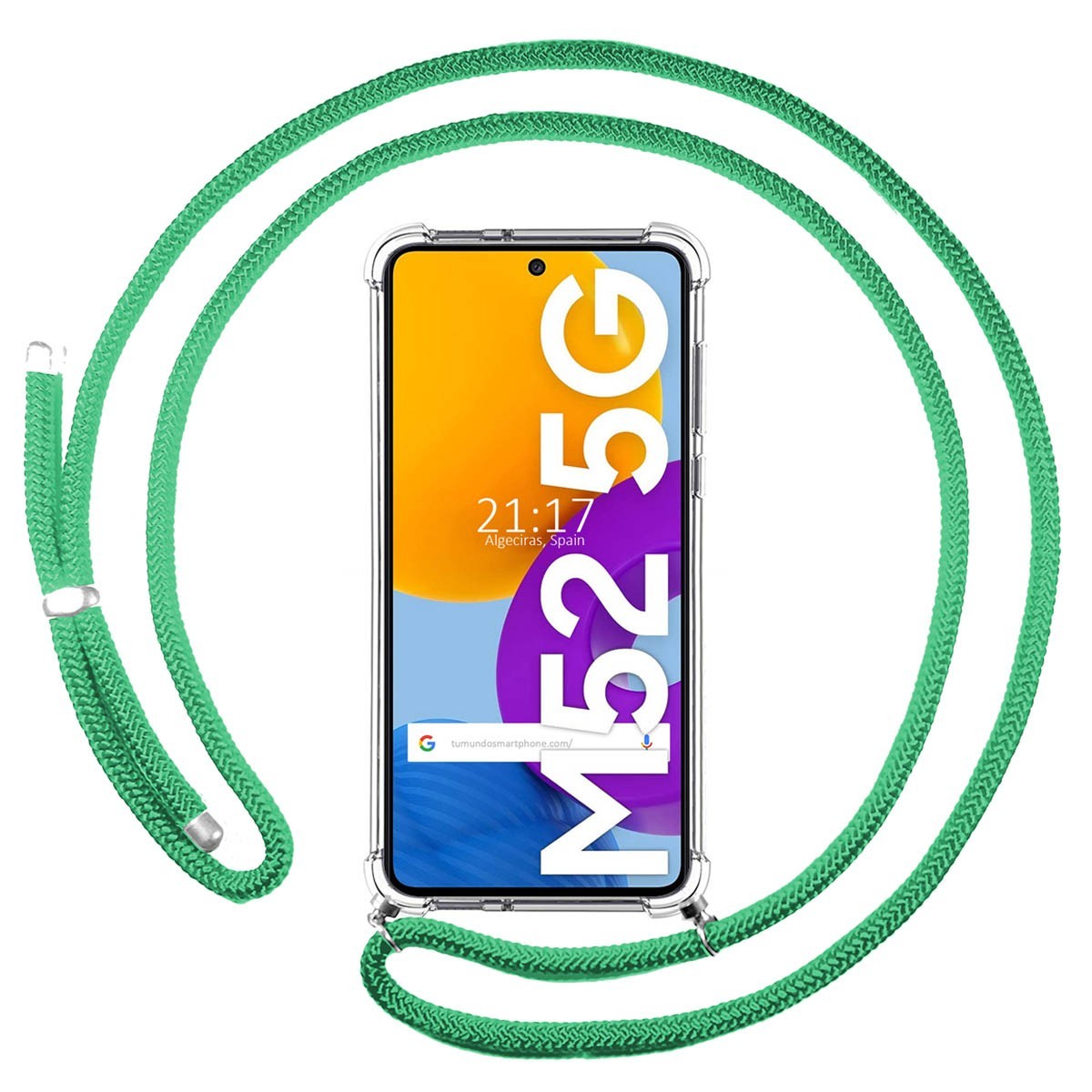 Funda Colgante Transparente para Samsung Galaxy M52 5G con Cordon Verde Agua
