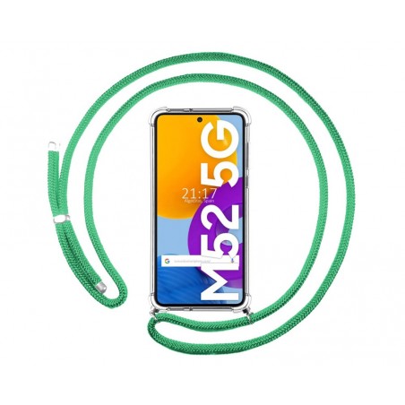 Funda Colgante Transparente para Samsung Galaxy M52 5G con Cordon Verde Agua