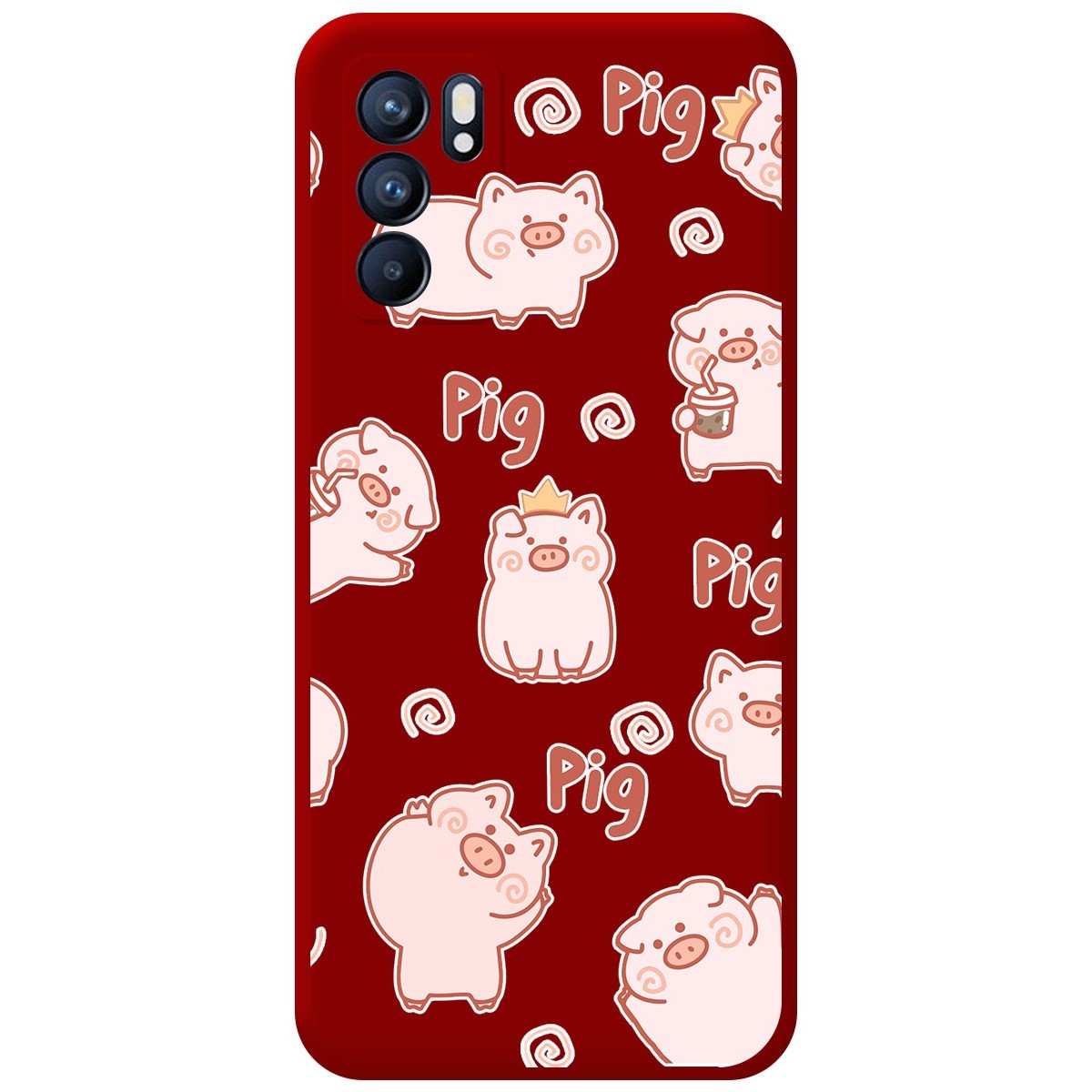 Funda Silicona Líquida Roja para Oppo Reno 6 5G diseño Cerdos Dibujos