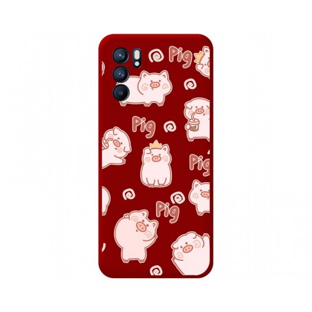 Funda Silicona Líquida Roja para Oppo Reno 6 5G diseño Cerdos Dibujos