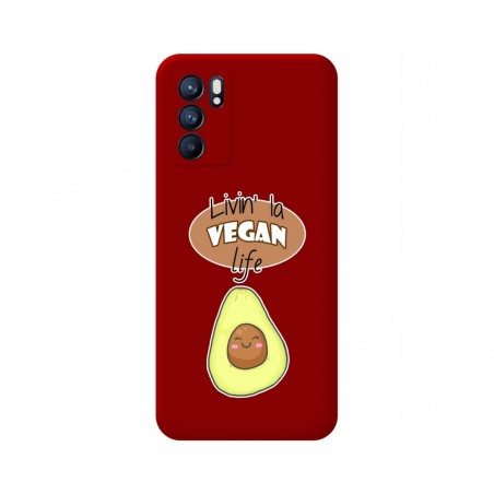 Funda Silicona Líquida Roja para Oppo Reno 6 5G diseño Vegan Life Dibujos
