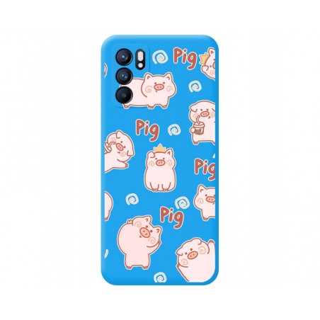 Funda Silicona Líquida Azul para Oppo Reno 6 5G diseño Cerdos Dibujos