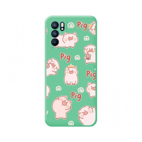 Funda Silicona Líquida Verde para Oppo Reno 6 5G diseño Cerdos Dibujos