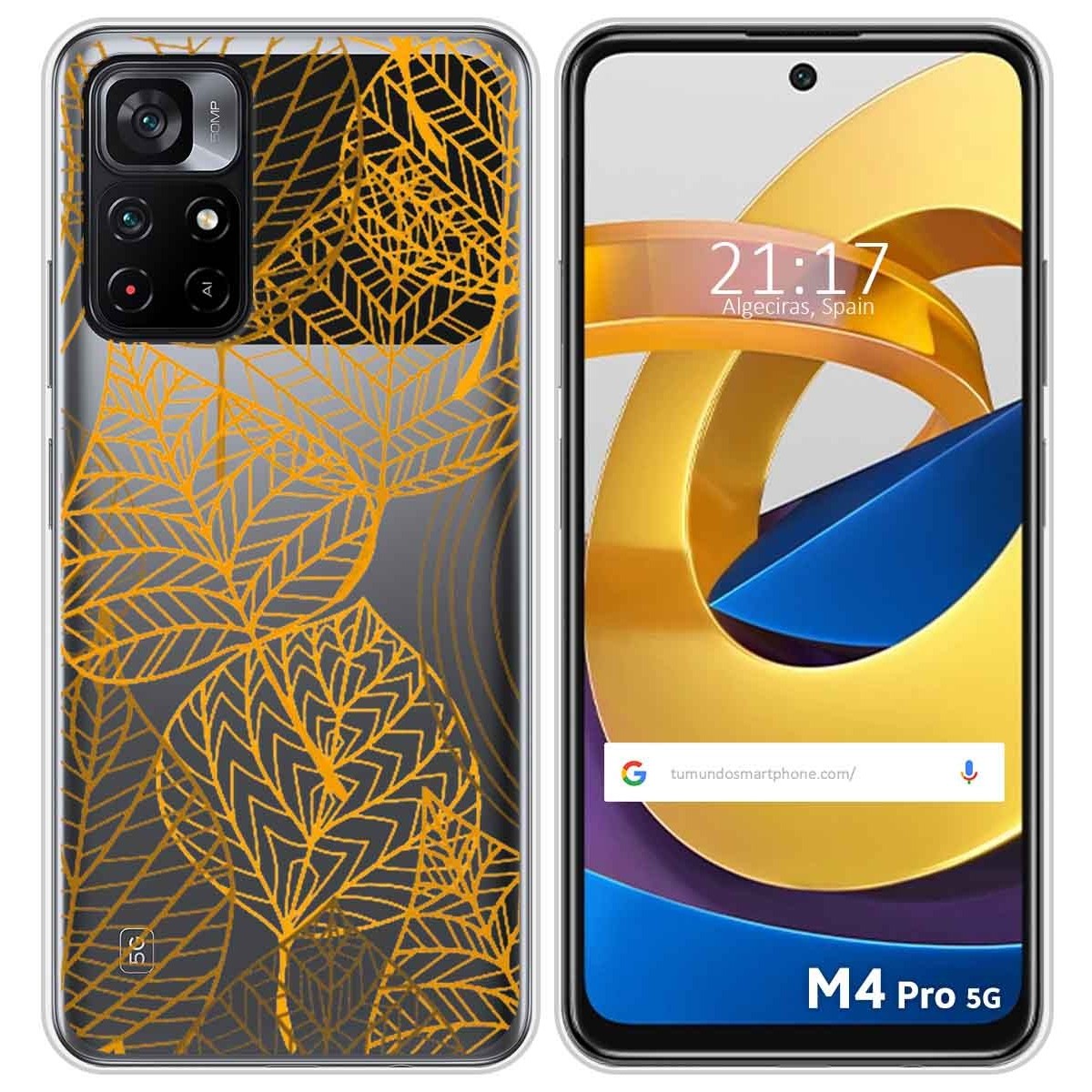 Funda Silicona Transparente para Xiaomi POCO M4 Pro 5G diseño Hojas Dibujos