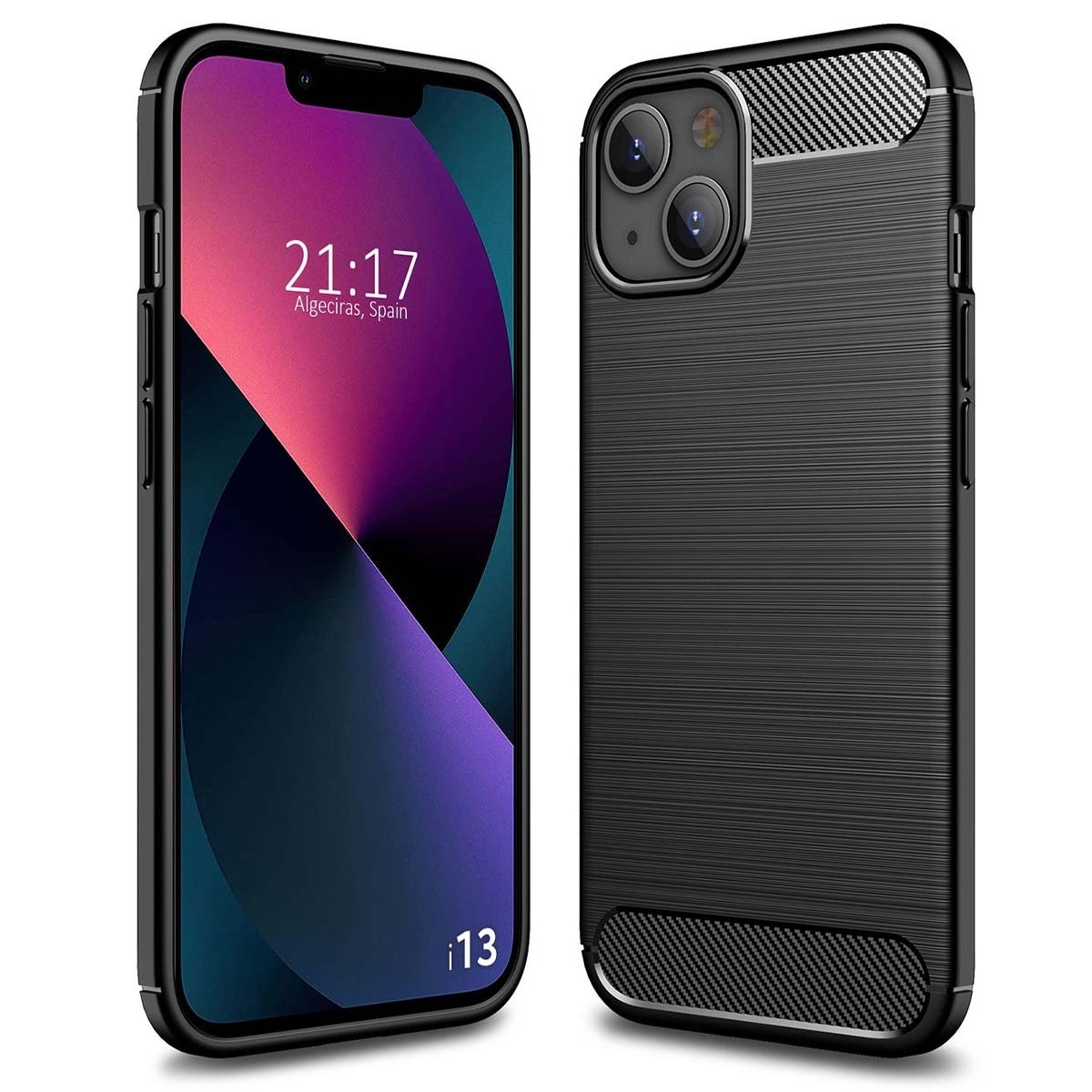 Funda Gel Tpu Tipo Carbon Negra compatible con Iphone 13 (6.1)