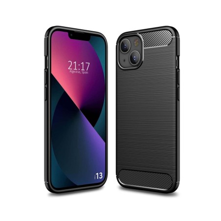 Funda Gel Tpu Tipo Carbon Negra compatible con Iphone 13 (6.1)
