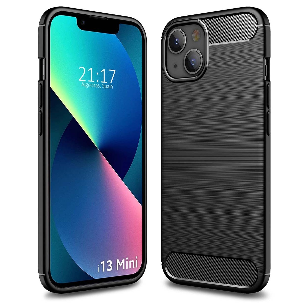 Funda Gel Tpu Tipo Carbon Negra compatible con Iphone 13 Mini (5.4)