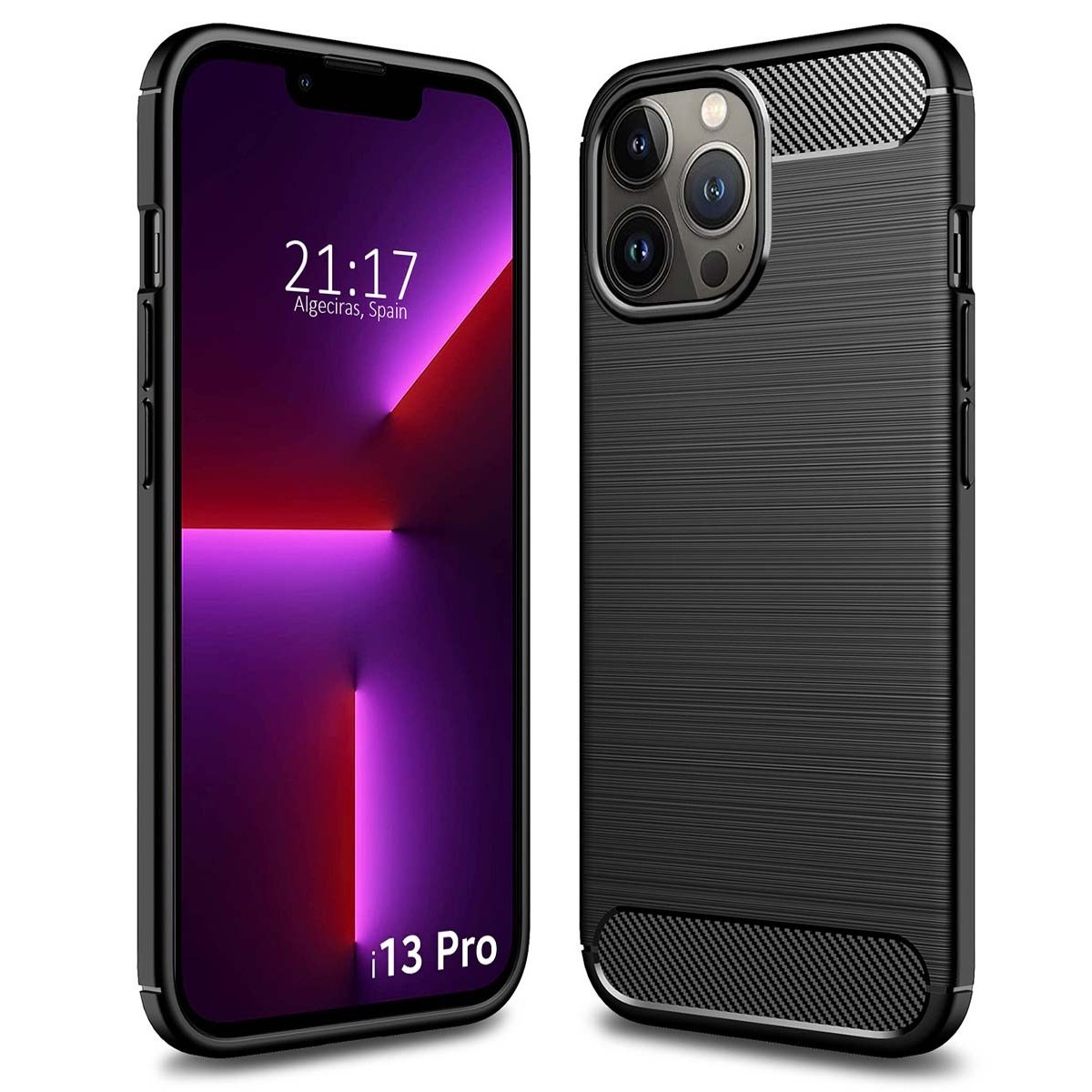 Funda Gel Tpu Tipo Carbon Negra compatible con Iphone 13 Pro (6.1)