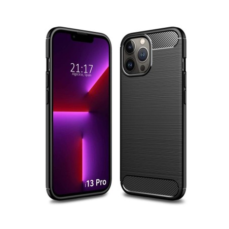 Funda Gel Tpu Tipo Carbon Negra compatible con Iphone 13 Pro (6.1)