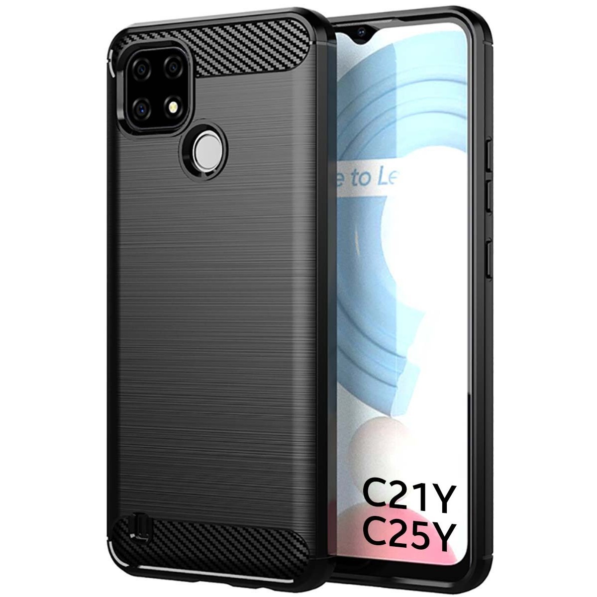 Funda Gel Tpu Tipo Carbon Negra para Realme C21Y / C25Y
