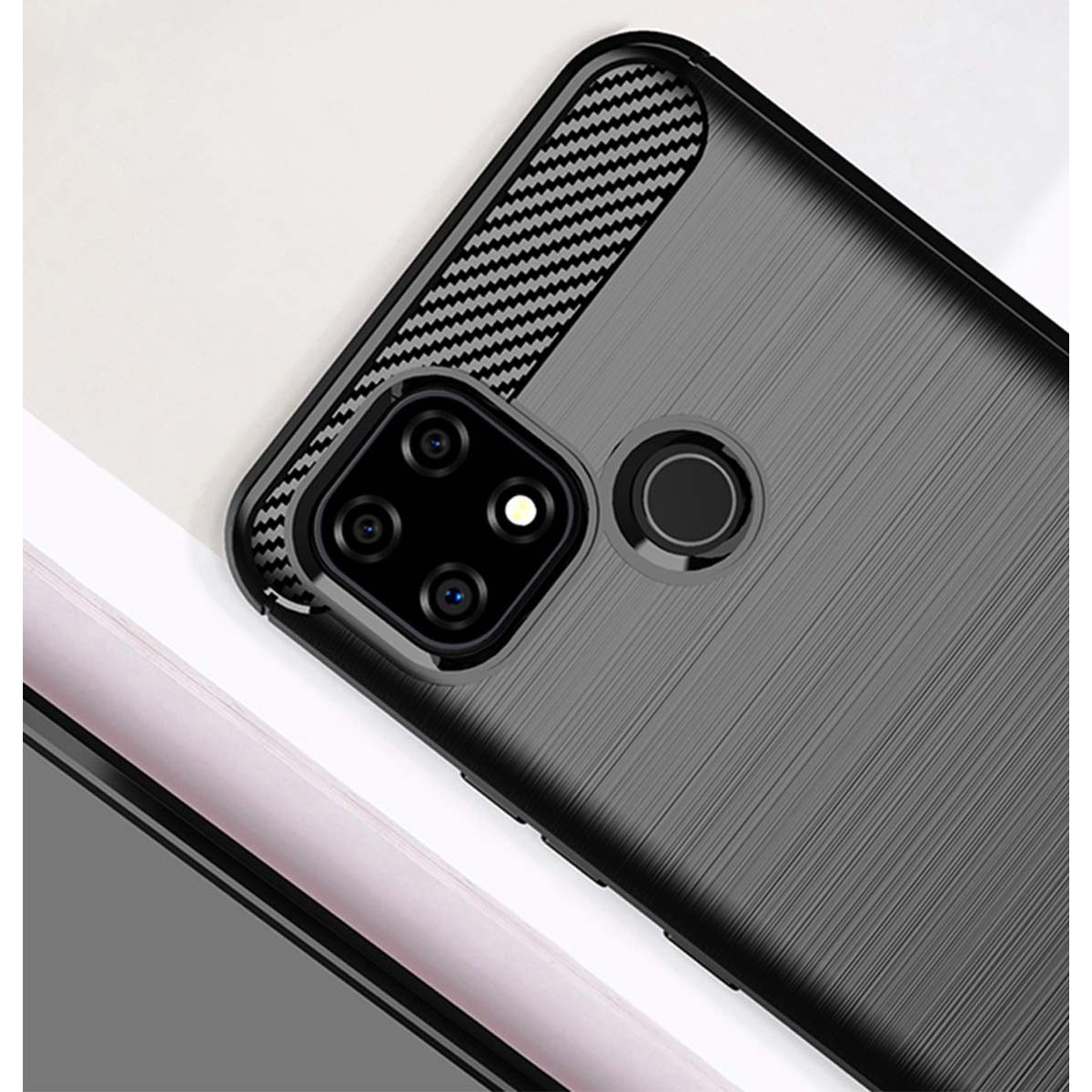 Funda Gel Tpu Tipo Carbon Negra para Realme C21Y / C25Y