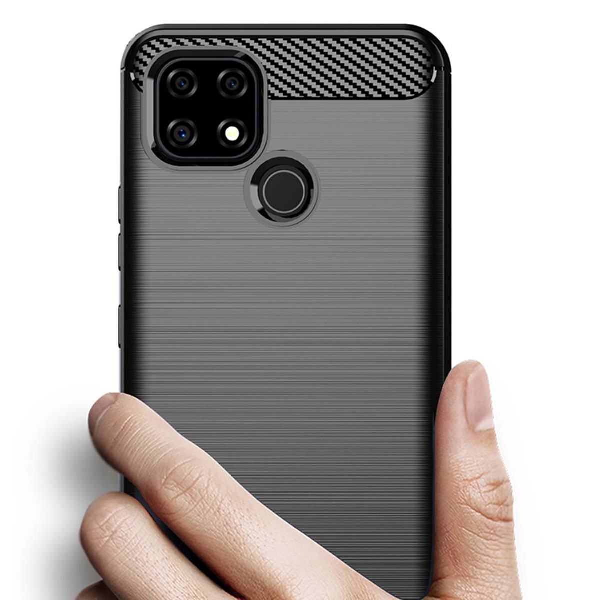 Funda Gel Tpu Tipo Carbon Negra para Realme C21Y / C25Y