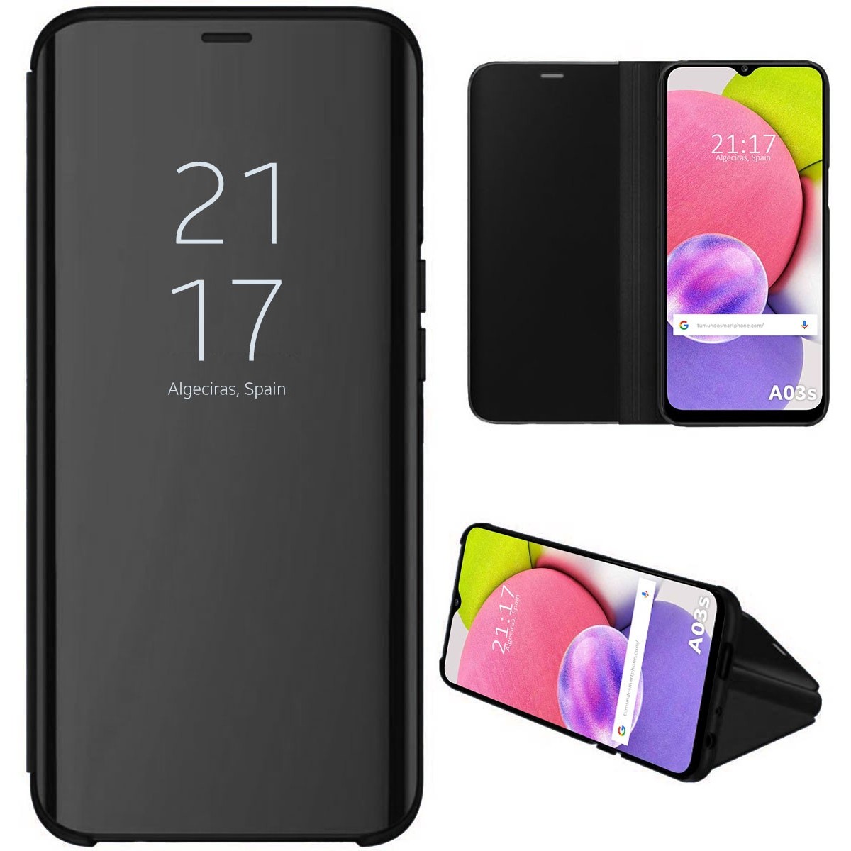 Funda Flip Cover Clear View para Samsung Galaxy A03s color Negra