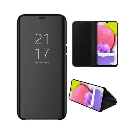 Funda Flip Cover Clear View para Samsung Galaxy A03s color Negra