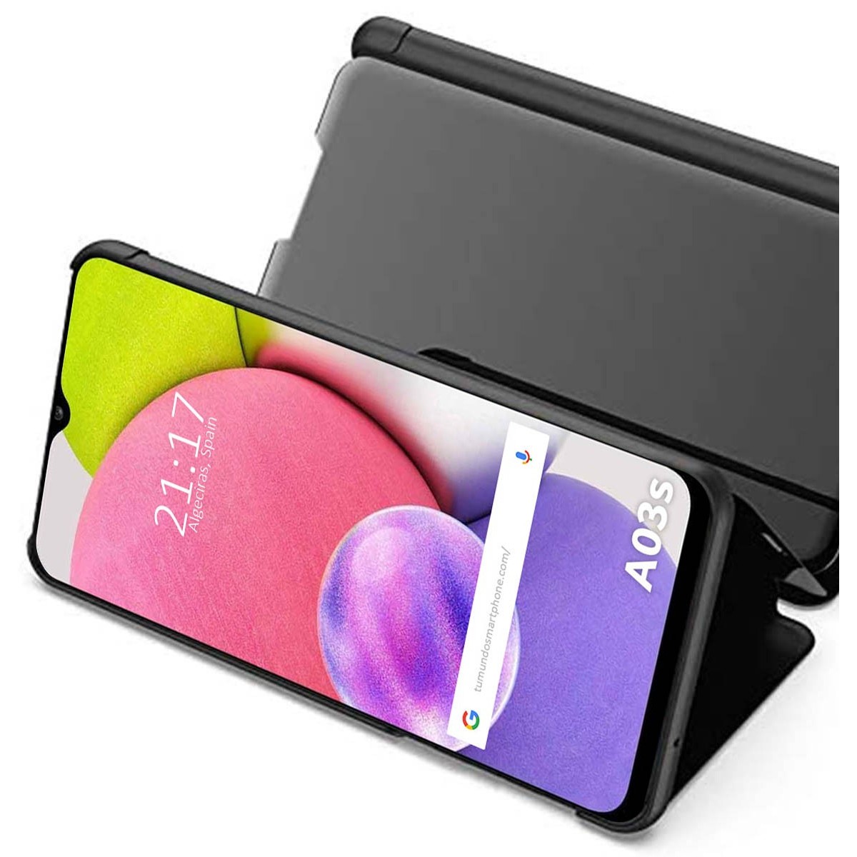 Funda Flip Cover Clear View para Samsung Galaxy A03s color Negra