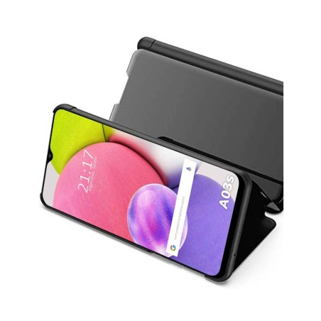 Funda Flip Cover Clear View para Samsung Galaxy A03s color Negra