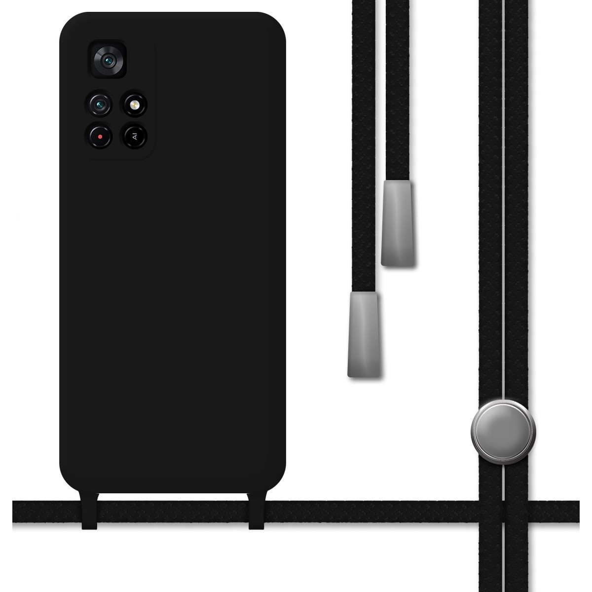 Funda Silicona Líquida con Cordón para Xiaomi POCO M4 Pro 5G color Negra