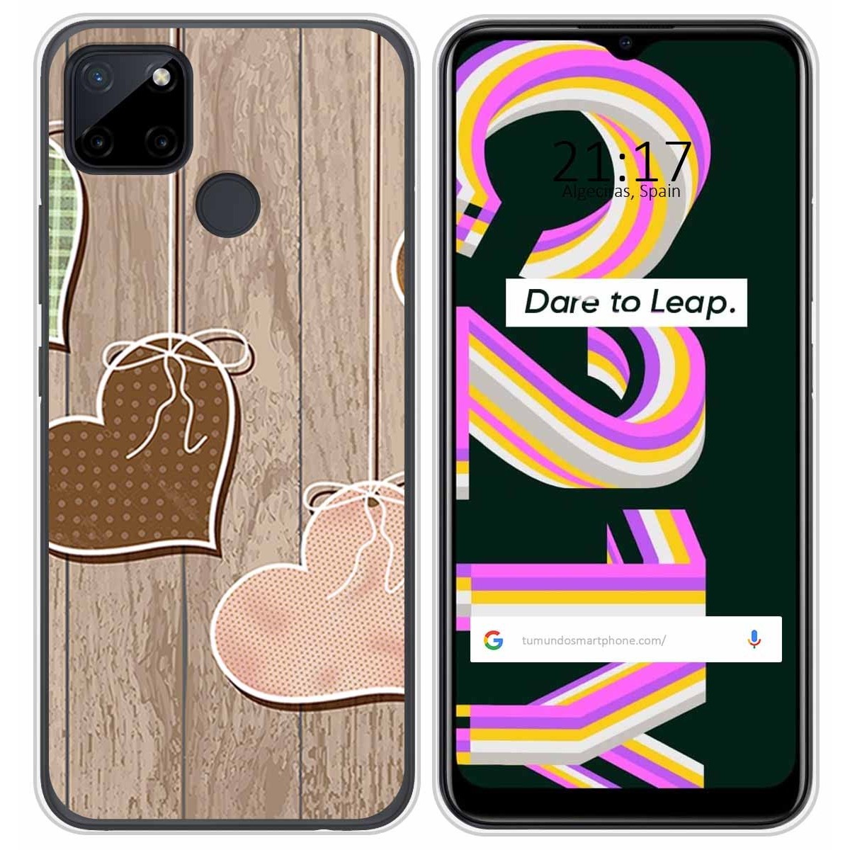 Funda Silicona para Realme C21Y / C25Y diseño Corazones Madera Dibujos
