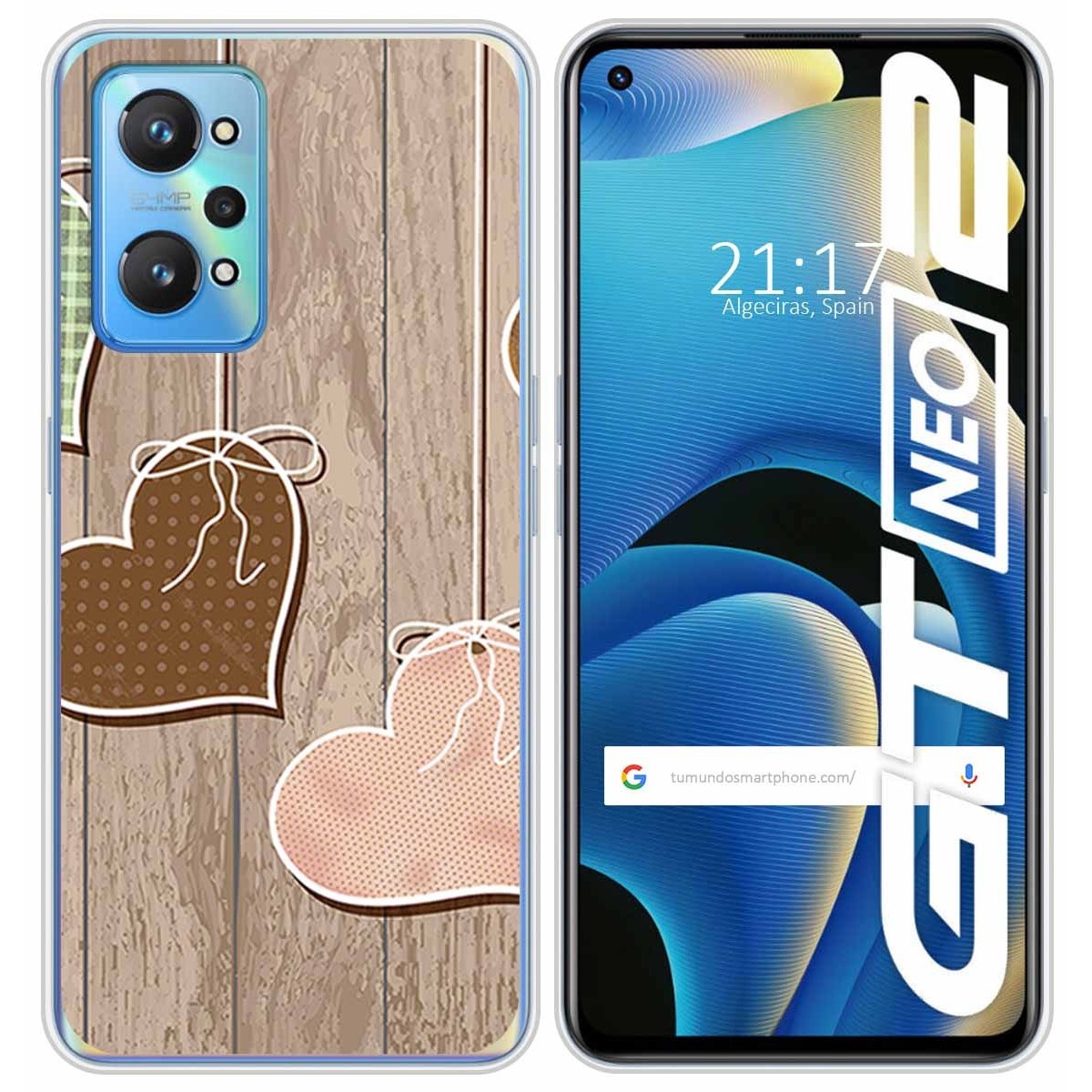 Funda Silicona para Realme GT NEO 2 5G diseño Corazones Madera Dibujos