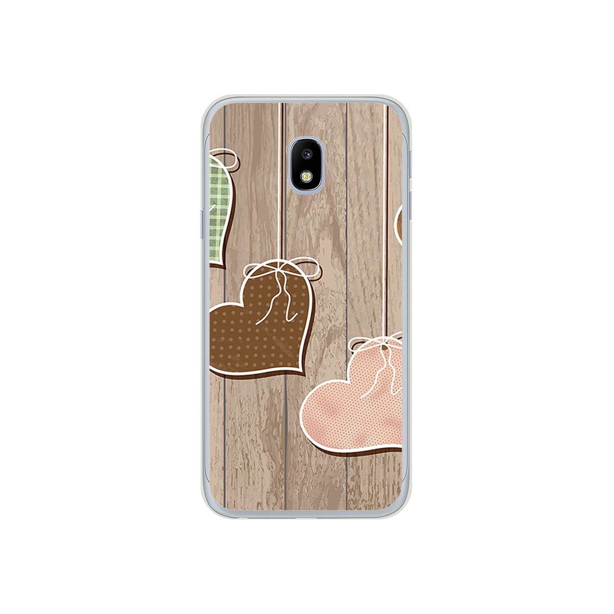 Funda Gel Tpu para Samsung Galaxy J3 (2017) Diseño Corazones Madera Dibujos