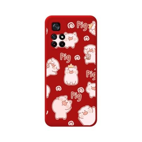 Funda Silicona Líquida Roja para Xiaomi POCO M4 Pro 5G diseño Cerdos Dibujos