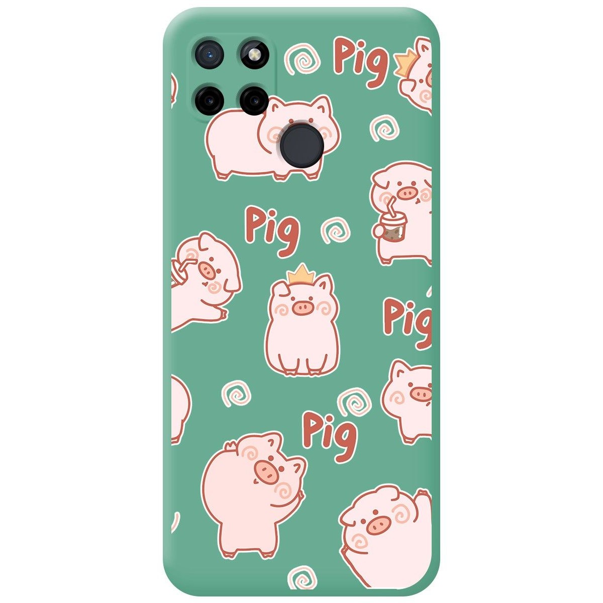 Funda Silicona Líquida Verde para Realme C21Y / C25Y diseño Cerdos Dibujos