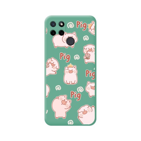 Funda Silicona Líquida Verde para Realme C21Y / C25Y diseño Cerdos Dibujos