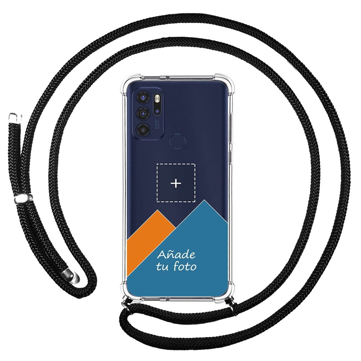 Personaliza tu Funda Colgante Transparente para Motorola Moto G60s con Cordon Negro Dibujo Personalizada