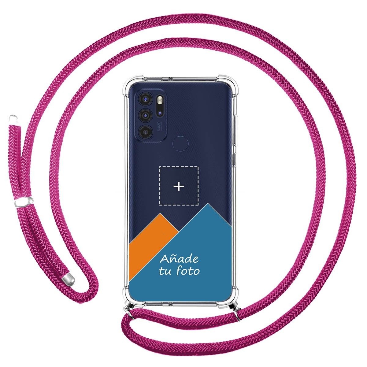 Personaliza tu Funda Colgante Transparente para Motorola Moto G60s con Cordon Rosa Fucsia Dibujo Personalizada