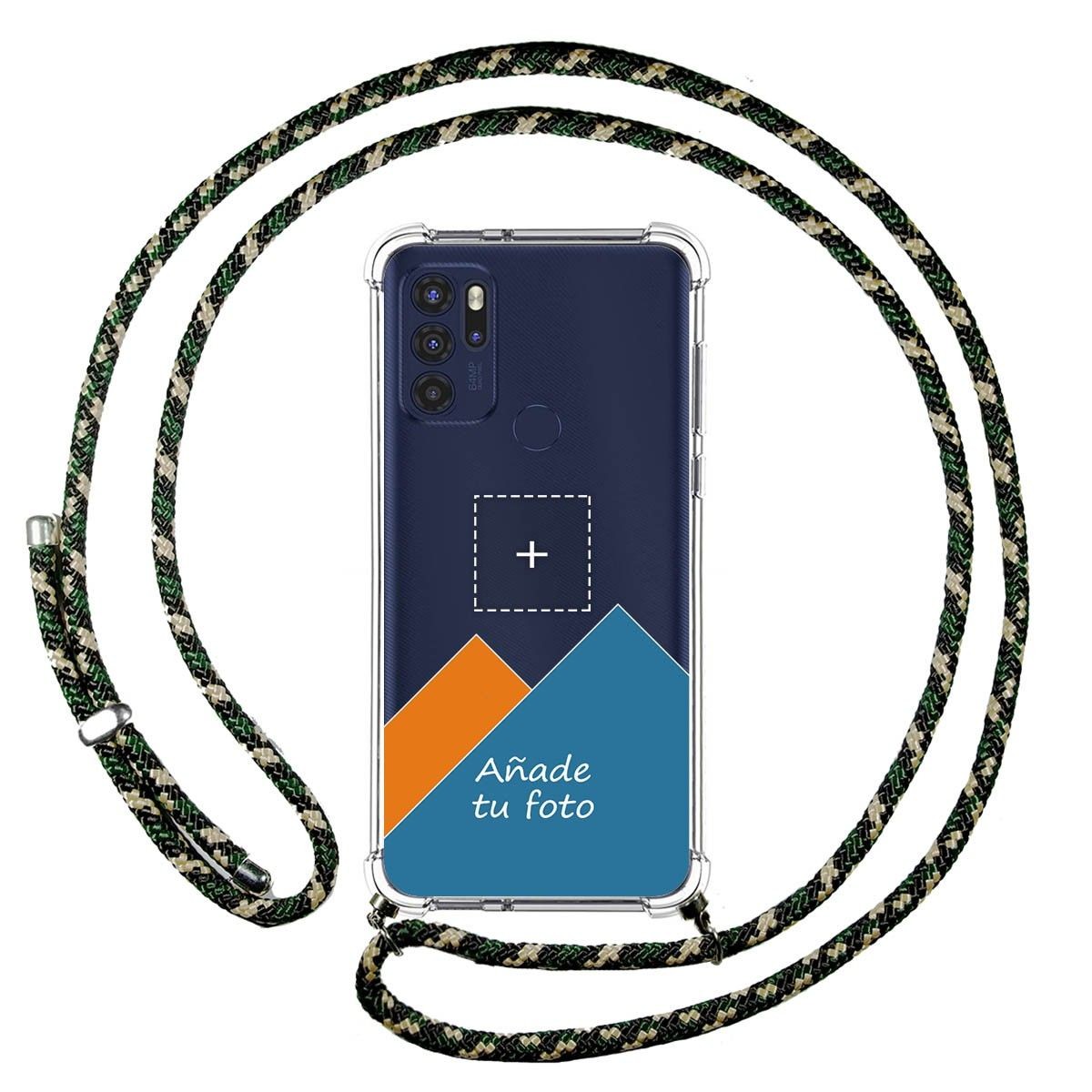 Personaliza tu Funda Colgante Transparente para Motorola Moto G60s con Cordon Verde / Dorado Dibujo Personalizada