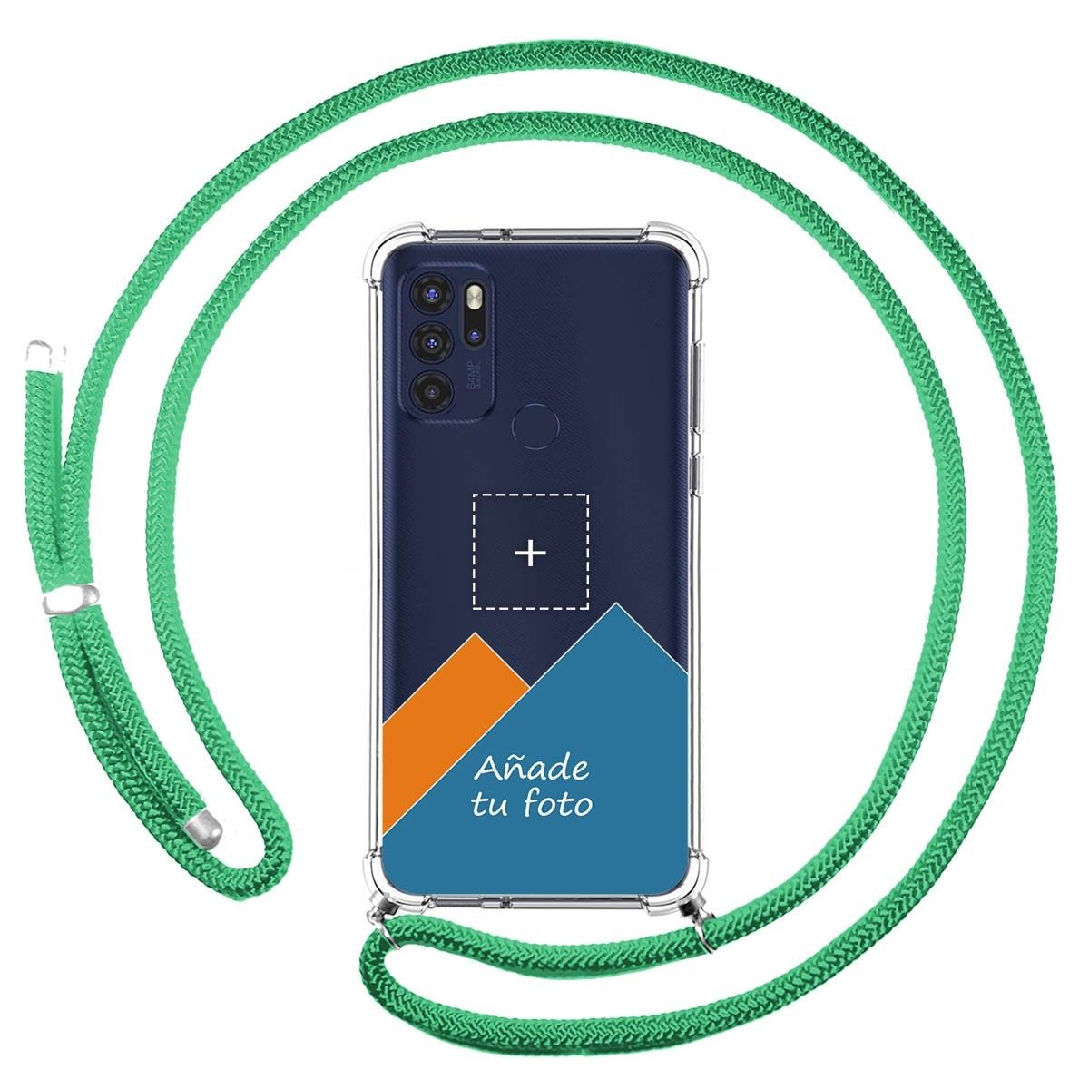 Personaliza tu Funda Colgante Transparente para Motorola Moto G60s con Cordon Verde Agua Dibujo Personalizada
