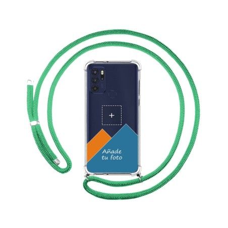 Personaliza tu Funda Colgante Transparente para Motorola Moto G60s con Cordon Verde Agua Dibujo Personalizada