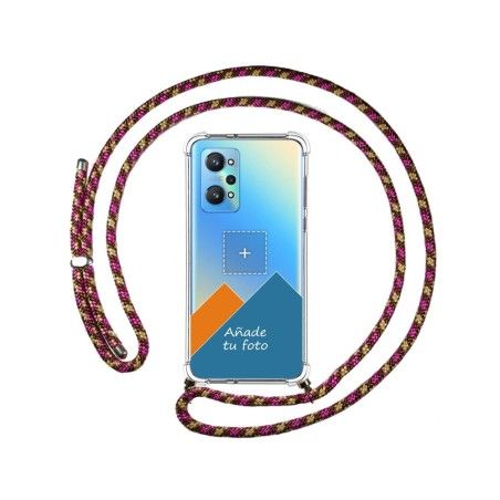 Personaliza tu Funda Colgante Transparente para Realme GT NEO 2 5G con Cordon Rosa / Dorado Dibujo Personalizada