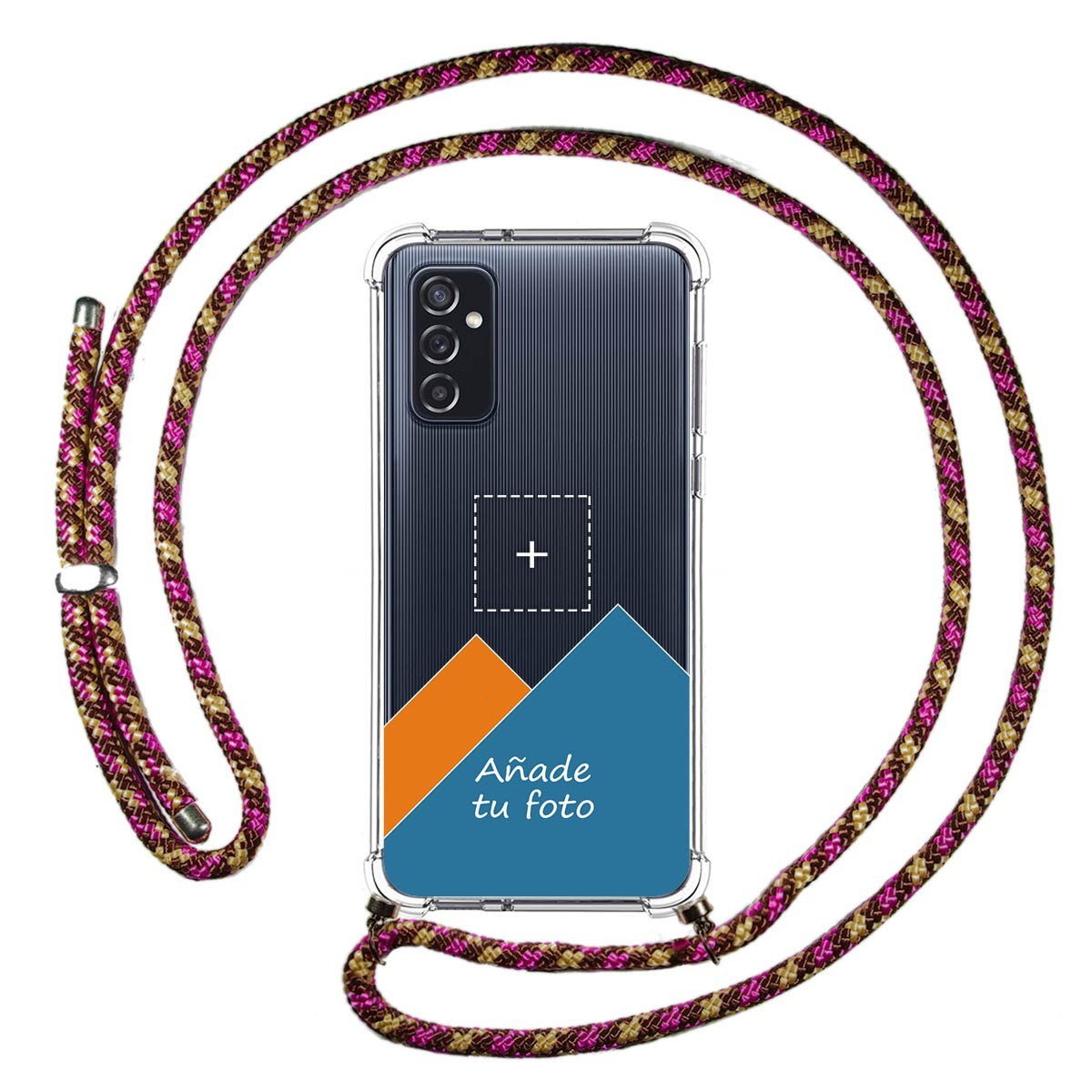 Personaliza tu Funda Colgante Transparente para Samsung Galaxy M52 5G con Cordon Rosa / Dorado Dibujo Personalizada