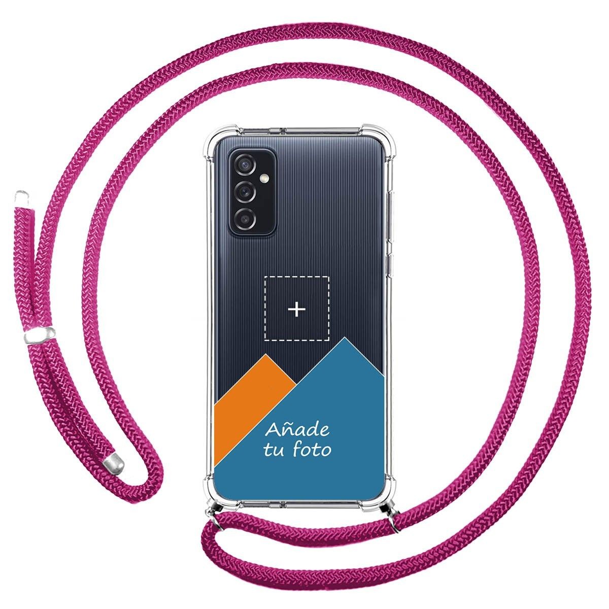Personaliza tu Funda Colgante Transparente para Samsung Galaxy M52 5G con Cordon Rosa Fucsia Dibujo Personalizada