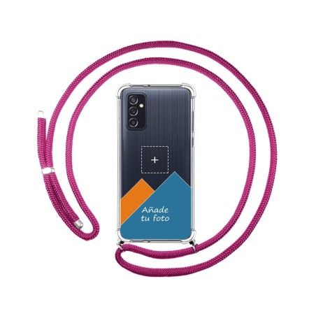 Personaliza tu Funda Colgante Transparente para Samsung Galaxy M52 5G con Cordon Rosa Fucsia Dibujo Personalizada