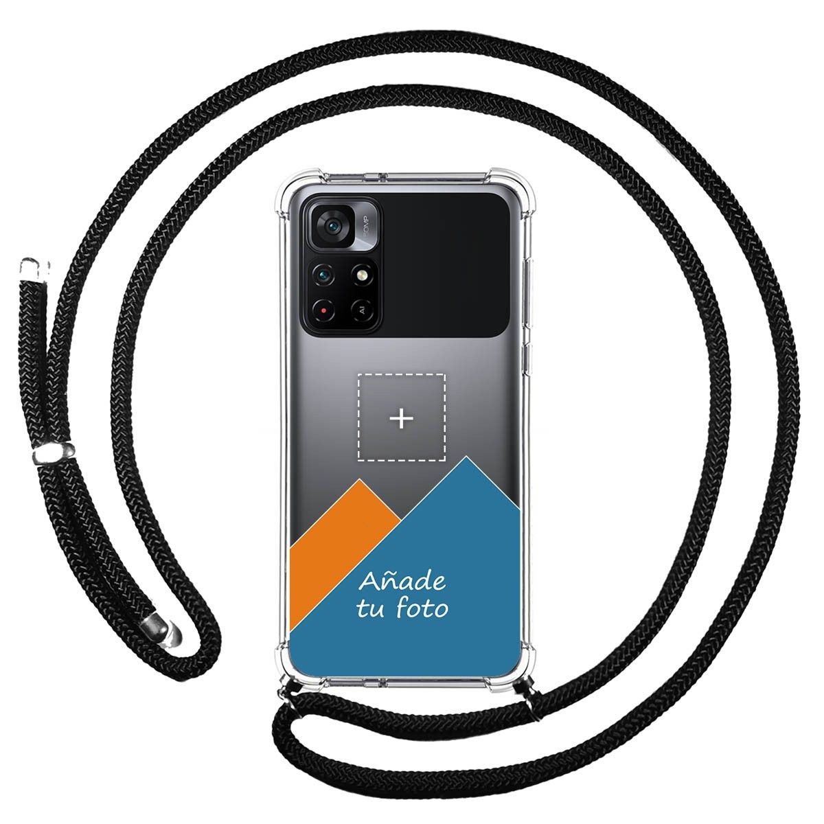 Personaliza tu Funda Colgante Transparente para Xiaomi POCO M4 Pro 5G con Cordon Negro Dibujo Personalizada