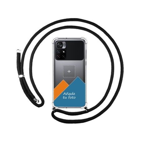 Personaliza tu Funda Colgante Transparente para Xiaomi POCO M4 Pro 5G con Cordon Negro Dibujo Personalizada
