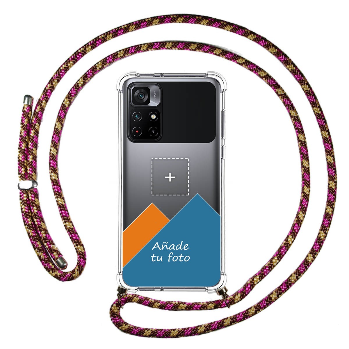 Personaliza tu Funda Colgante Transparente para Xiaomi POCO M4 Pro 5G con Cordon Rosa / Dorado Dibujo Personalizada