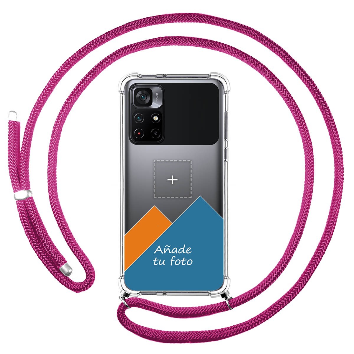 Personaliza tu Funda Colgante Transparente para Xiaomi POCO M4 Pro 5G con Cordon Rosa Fucsia Dibujo Personalizada