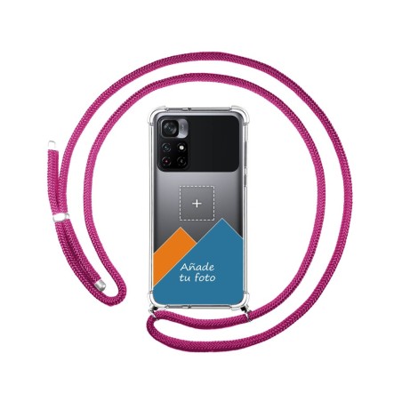 Personaliza tu Funda Colgante Transparente para Xiaomi POCO M4 Pro 5G con Cordon Rosa Fucsia Dibujo Personalizada