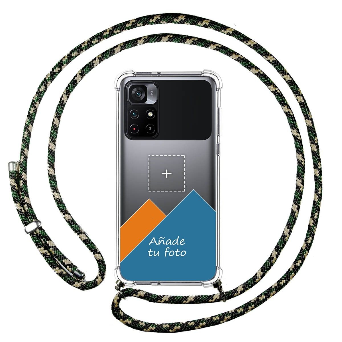 Personaliza tu Funda Colgante Transparente para Xiaomi POCO M4 Pro 5G con Cordon Verde / Dorado Dibujo Personalizada