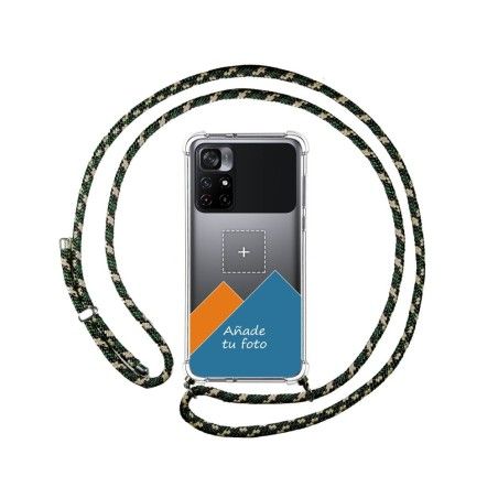 Personaliza tu Funda Colgante Transparente para Xiaomi POCO M4 Pro 5G con Cordon Verde / Dorado Dibujo Personalizada