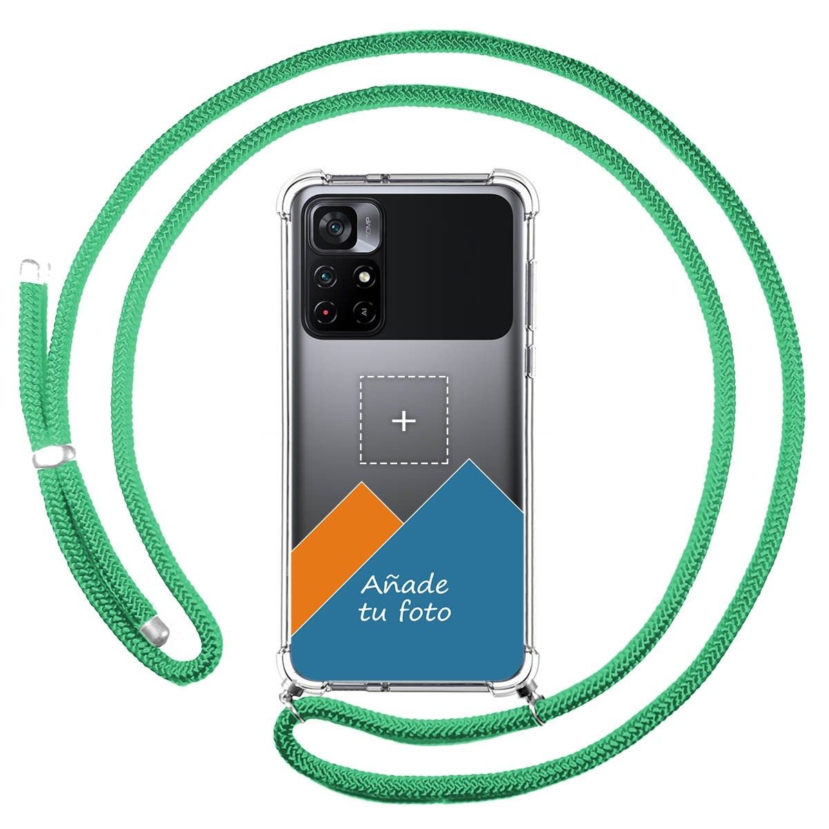Personaliza tu Funda Colgante Transparente para Xiaomi POCO M4 Pro 5G con Cordon Verde Agua Dibujo Personalizada