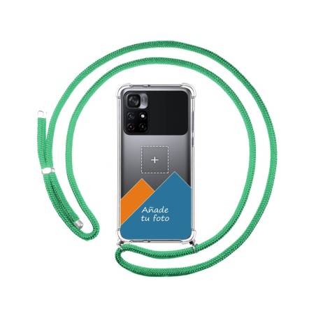 Personaliza tu Funda Colgante Transparente para Xiaomi POCO M4 Pro 5G con Cordon Verde Agua Dibujo Personalizada