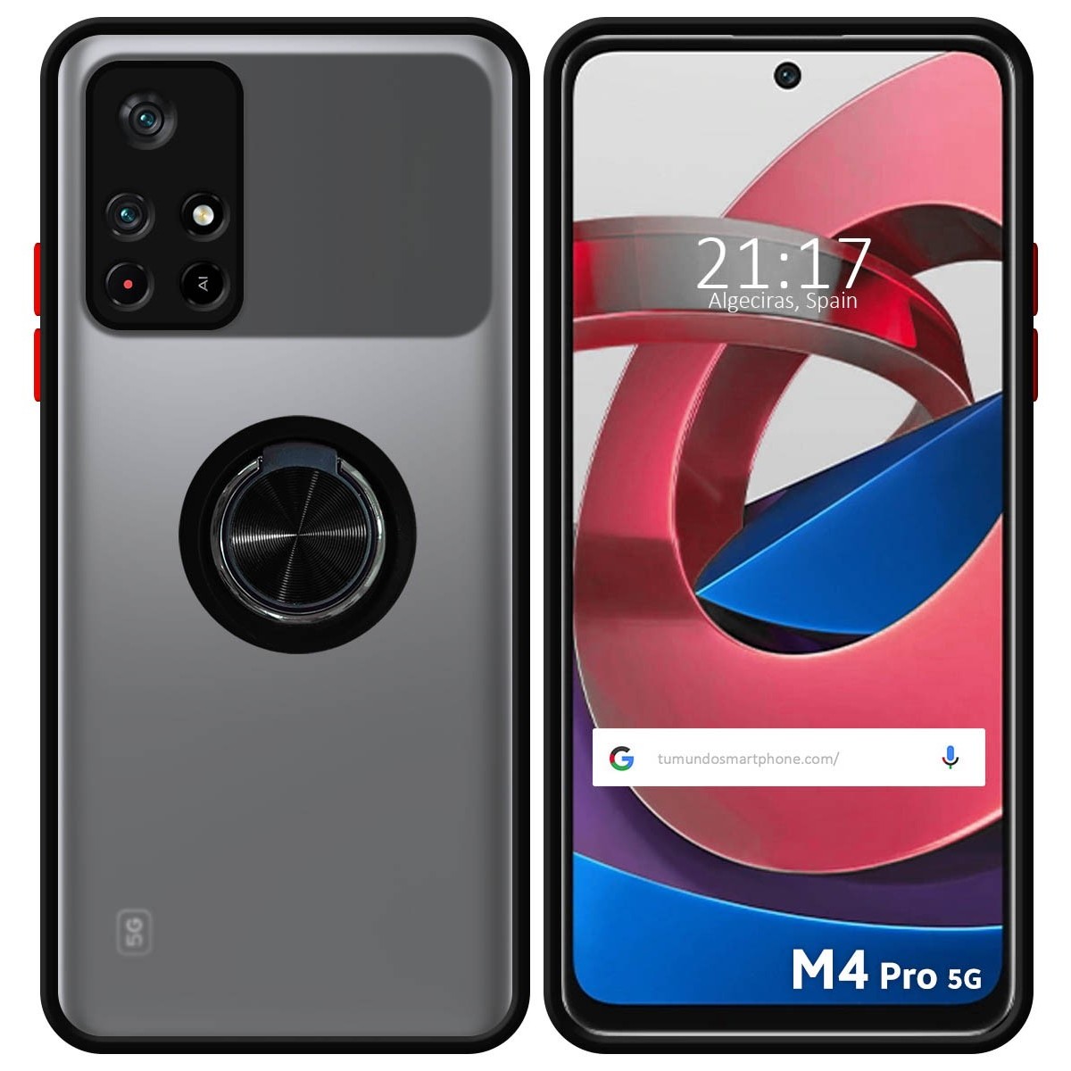 Funda Mate con Borde Negro y Anillo Giratorio 360 para Xiaomi POCO M4 PRO 5G