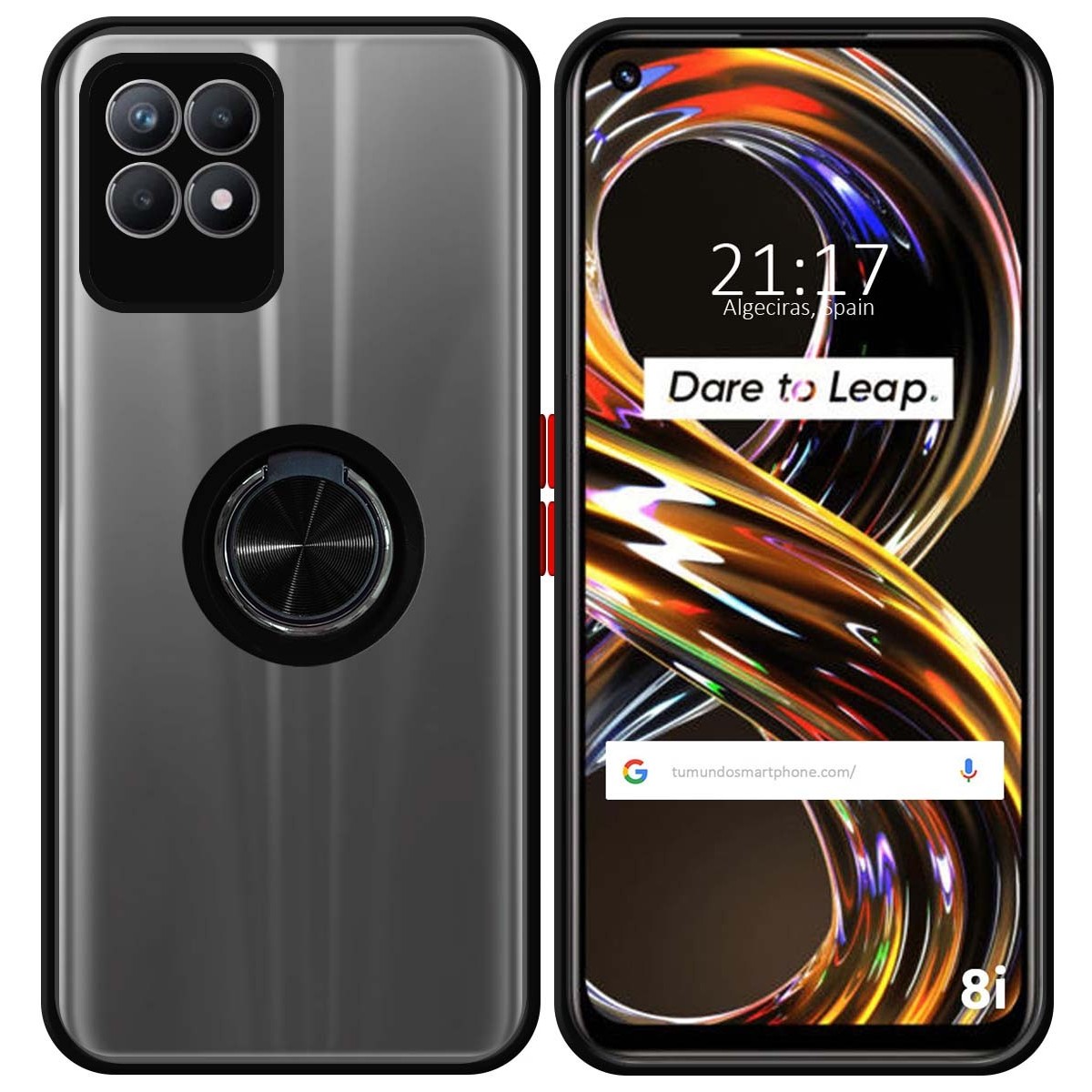 Funda Mate con Borde Negro y Anillo Giratorio 360 para Realme 8i