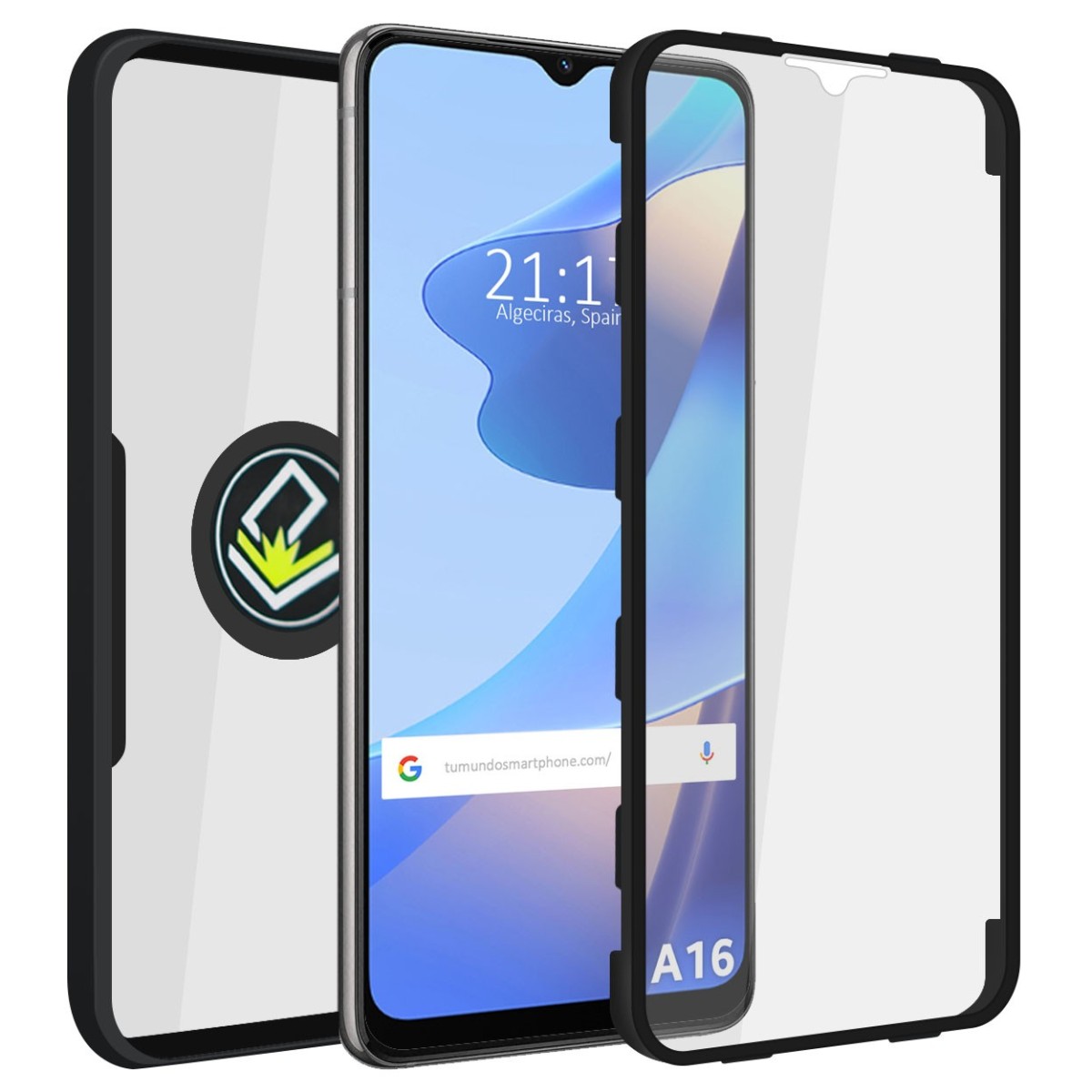 Funda Doble Negra Pc + Tpu Full Body 360 con Anillo para Oppo A16 / A16s